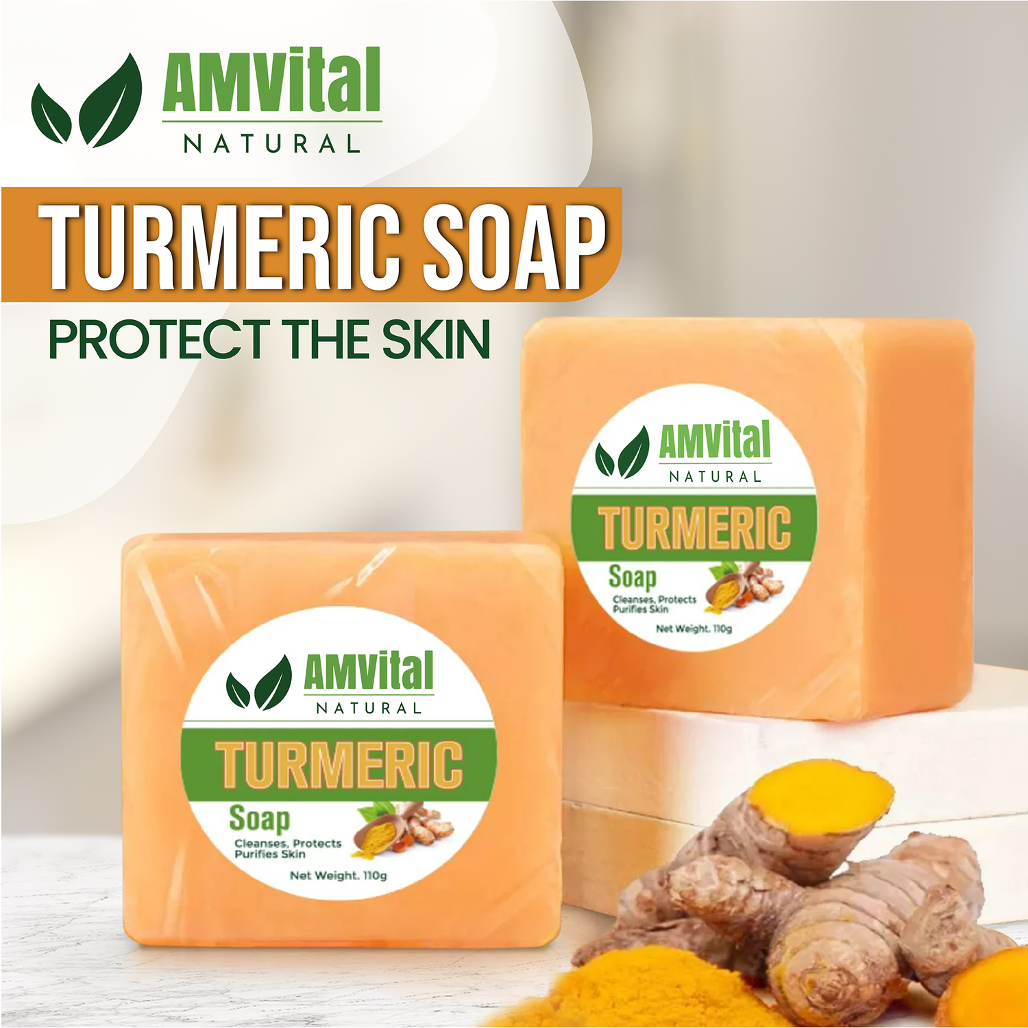 Turmeric Soap Bar (4-pack) – All-Natural Skin Care for Face & Body (3.88oz)