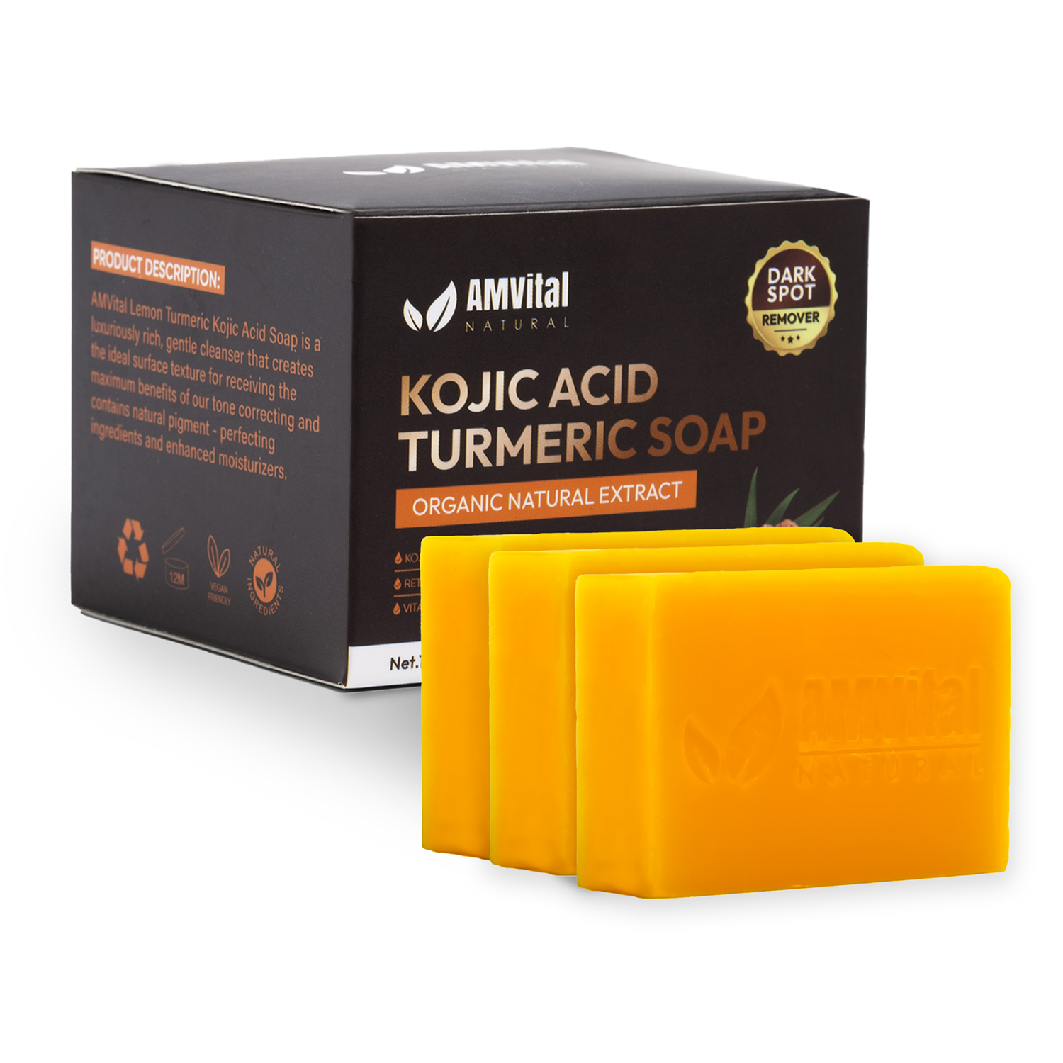 Turmeric Kojic Acid Soap Bar (3-Pack) - Natural Plant-Based Formula