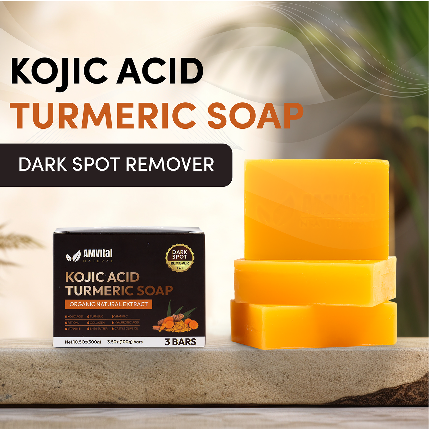 Turmeric Kojic Acid Soap Bar (3-Pack) - Natural Plant-Based Formula