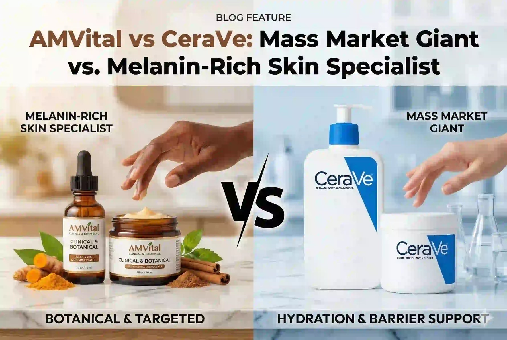 AMVital vs CeraVe: Mass Market Giant vs. Melanin-Rich Skin Specialist