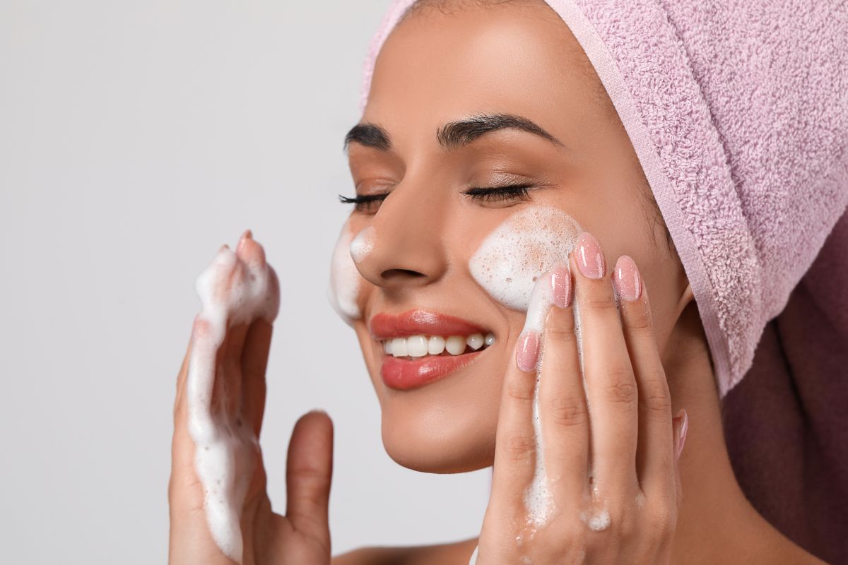 The woman uses a non-toxic face wash.