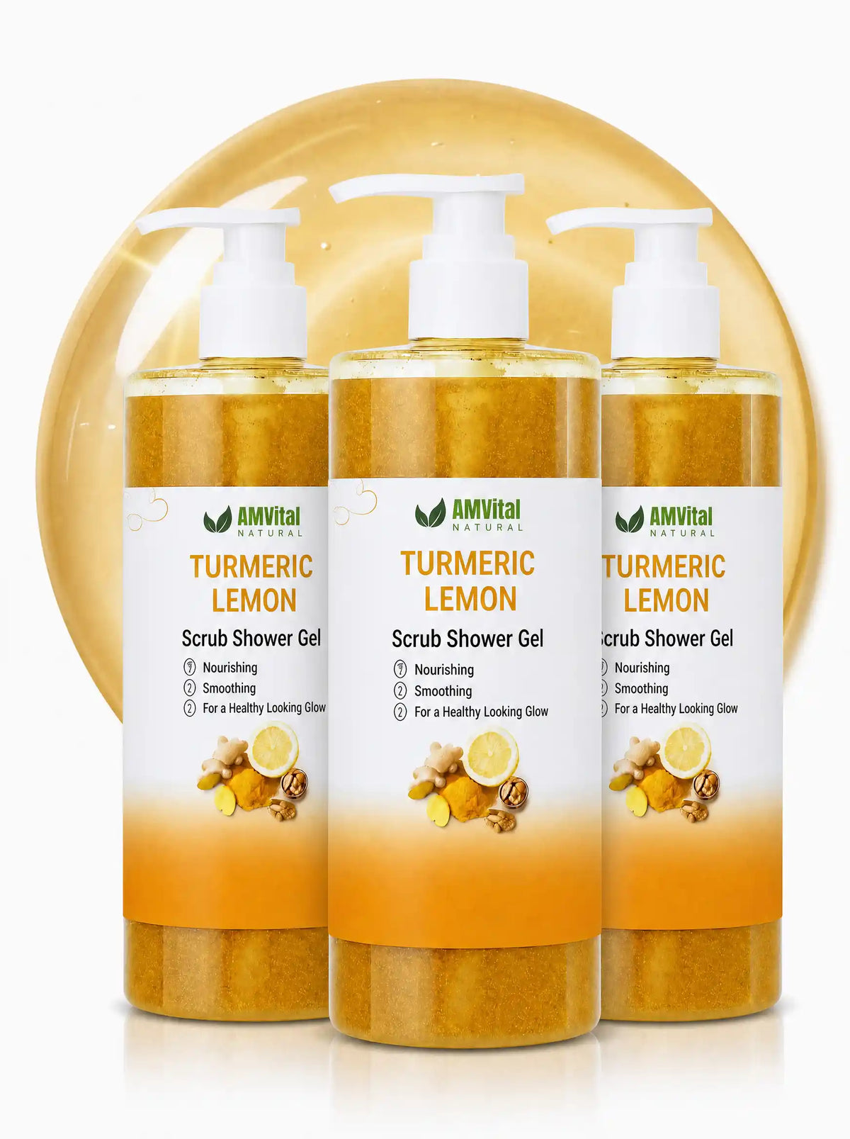 AMVital Turmeric Lemon Scrub Shower Gel — 3-month supply value pack