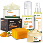 Amvital Natural skincare products including cream, serum, toner, soap, and clay mask on a white background.