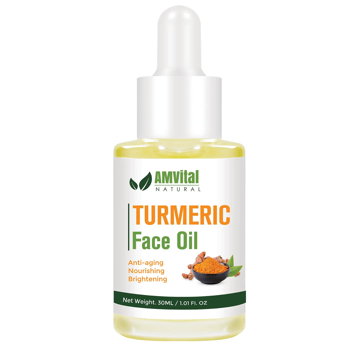 AMVital Turmeric Face Oil bottle on a white background