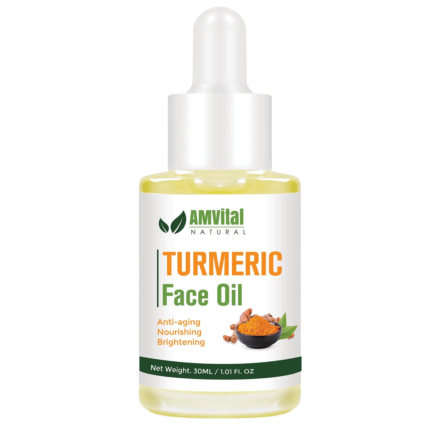 AMVital Turmeric Face Oil bottle on a white background