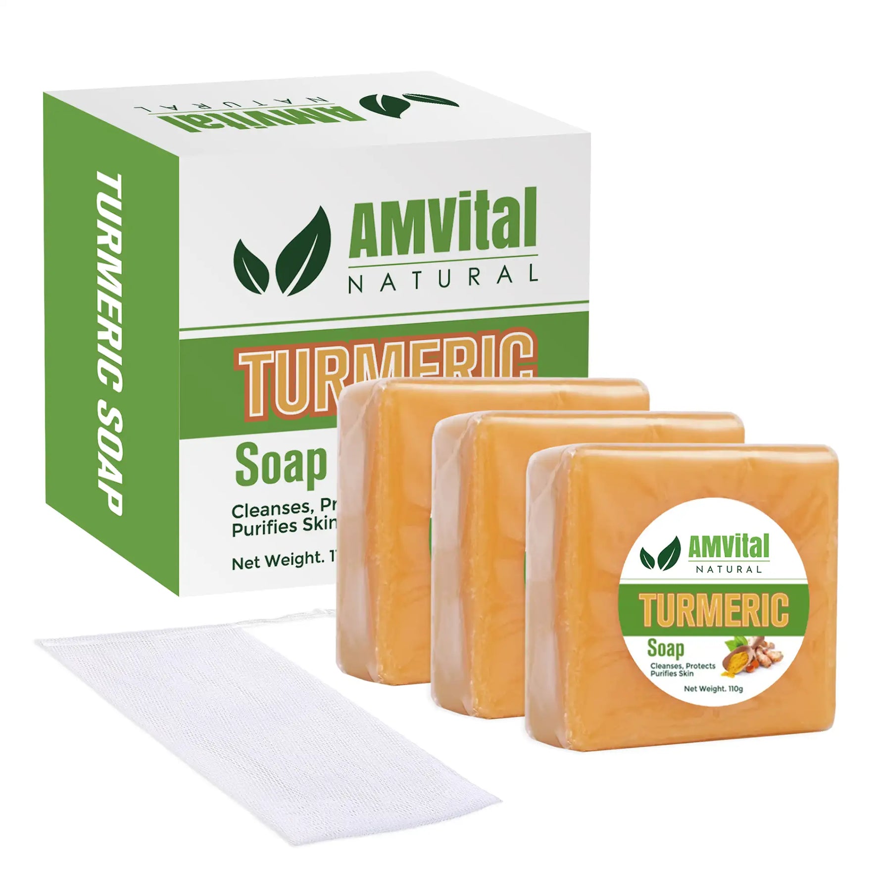 AMVital Natural Turmeric Soap with packaging on a white background