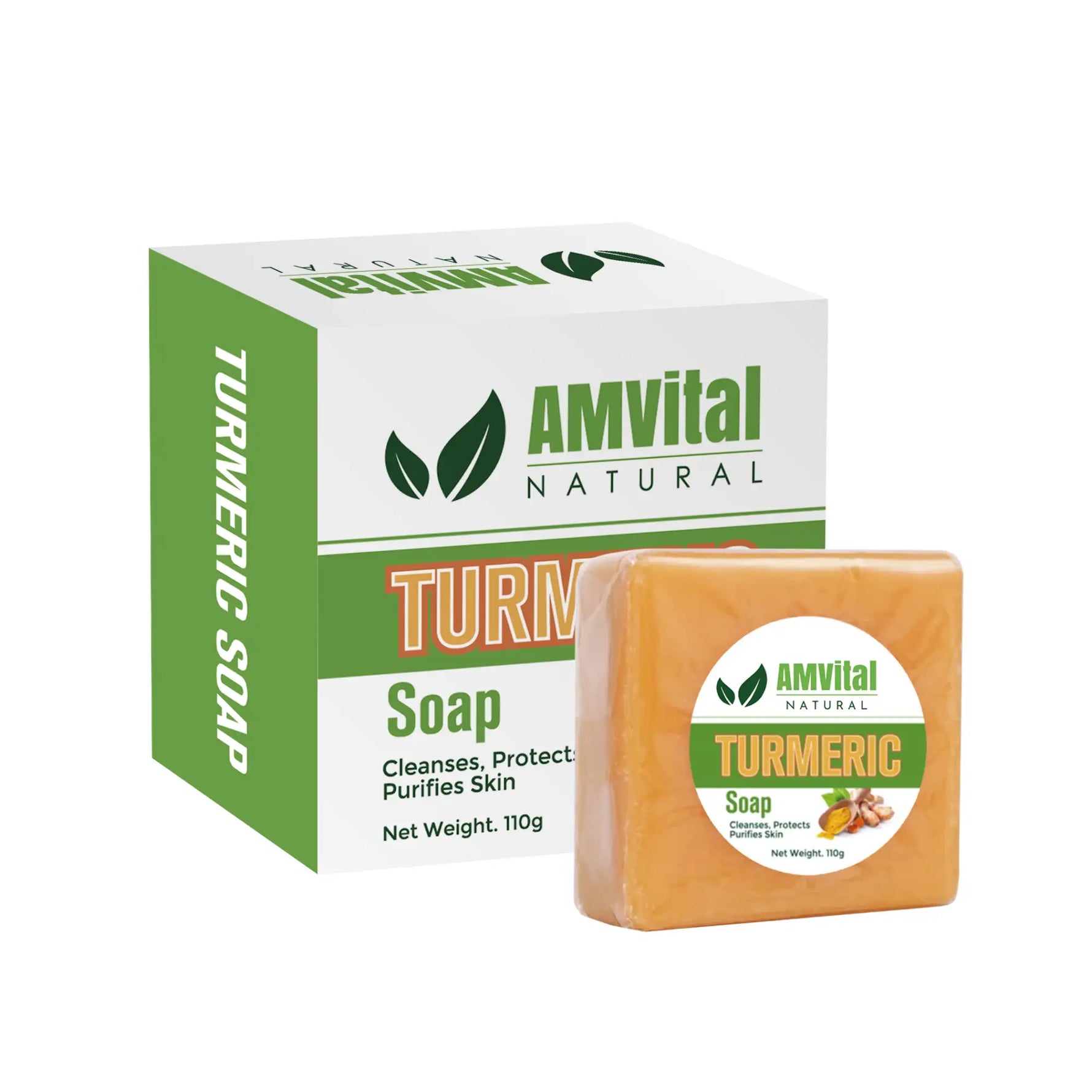 AMVital Turmeric Soap with packaging on a white background