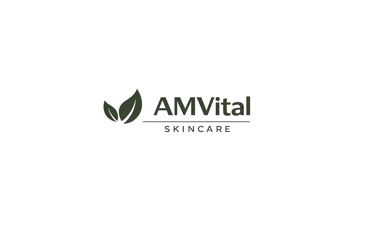 AMVital Skincare logo with two leaves on a white background