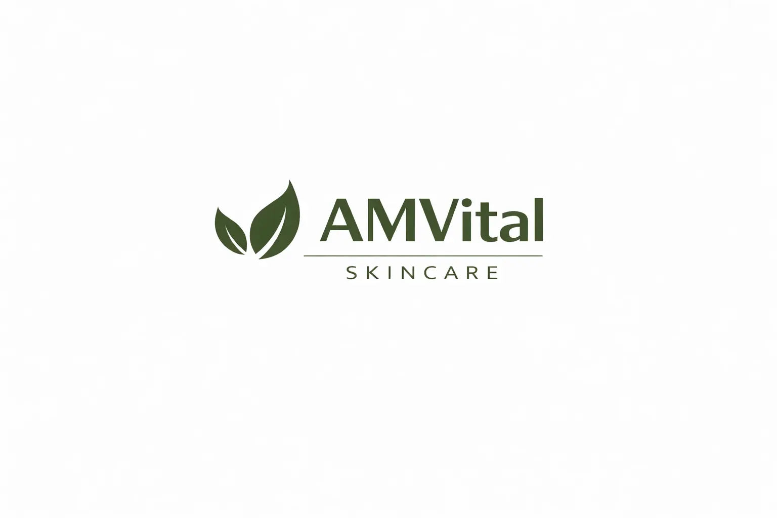 AMVital Skincare logo with two leaves on a white background
