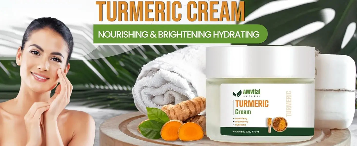 AMVital Turmeric Cream product hero with turmeric, botanicals, and a soft golden glow