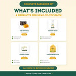 Complete Radiance Kit with four products for head-to-toe glow on a beige background