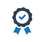 Blue check mark inside a black badge on a white background
