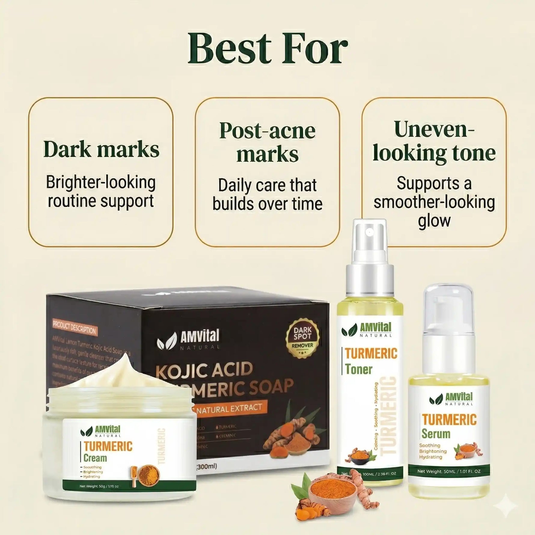 Melanin-Safe Brightening Core | 4-Step Turmeric Kit | AMVital