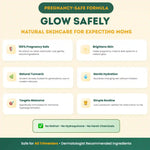 Promotional graphic for 'Glow Safely' natural skincare for expecting moms with key features highlighted.