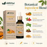 AMVital Turmeric Face Oil with golden oil dropper showing texture