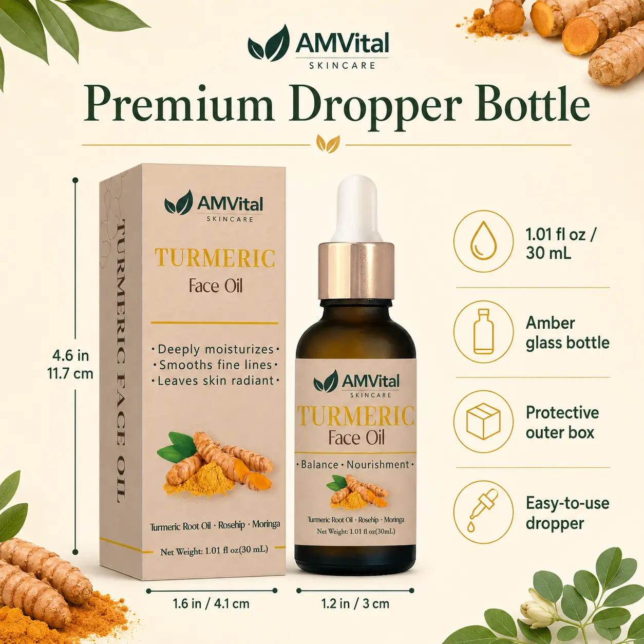 AMVital Turmeric Face Oil benefits for dark spots, scars, and uneven tone