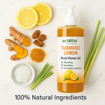 AMVital Turmeric Lemon Scrub Shower Gel with natural ingredients on a white background