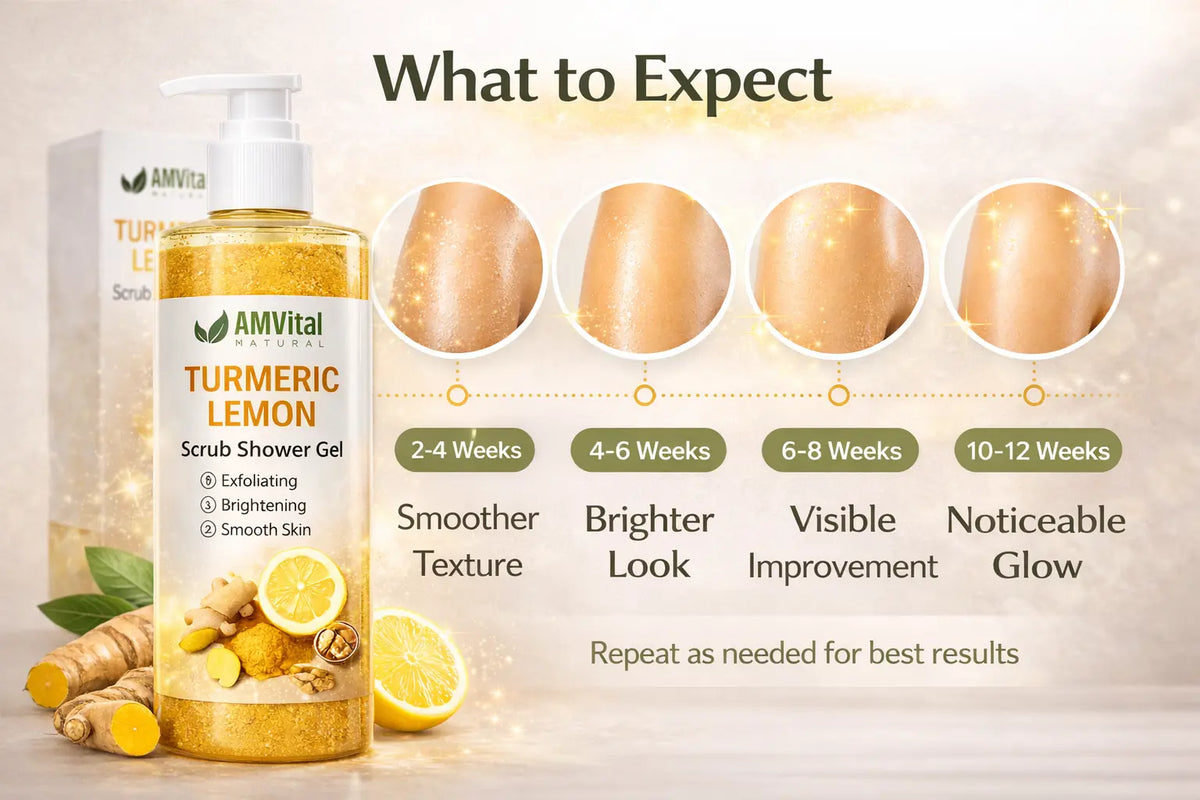 AMVital Turmeric Lemon Scrub Shower Gel — benefits for rough and dull skin