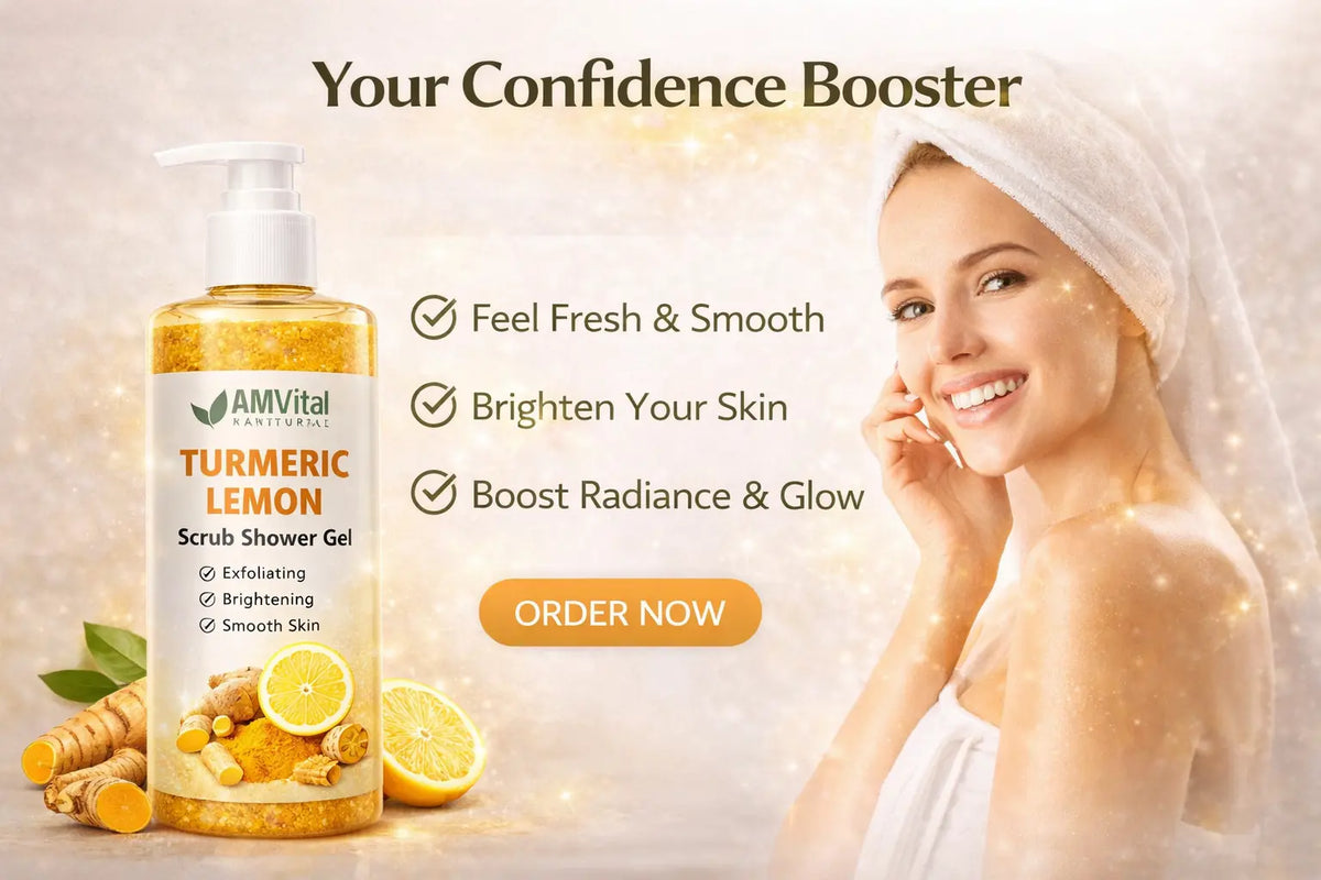 AMVital Turmeric Lemon Scrub Shower Gel — for knees, elbows, and body