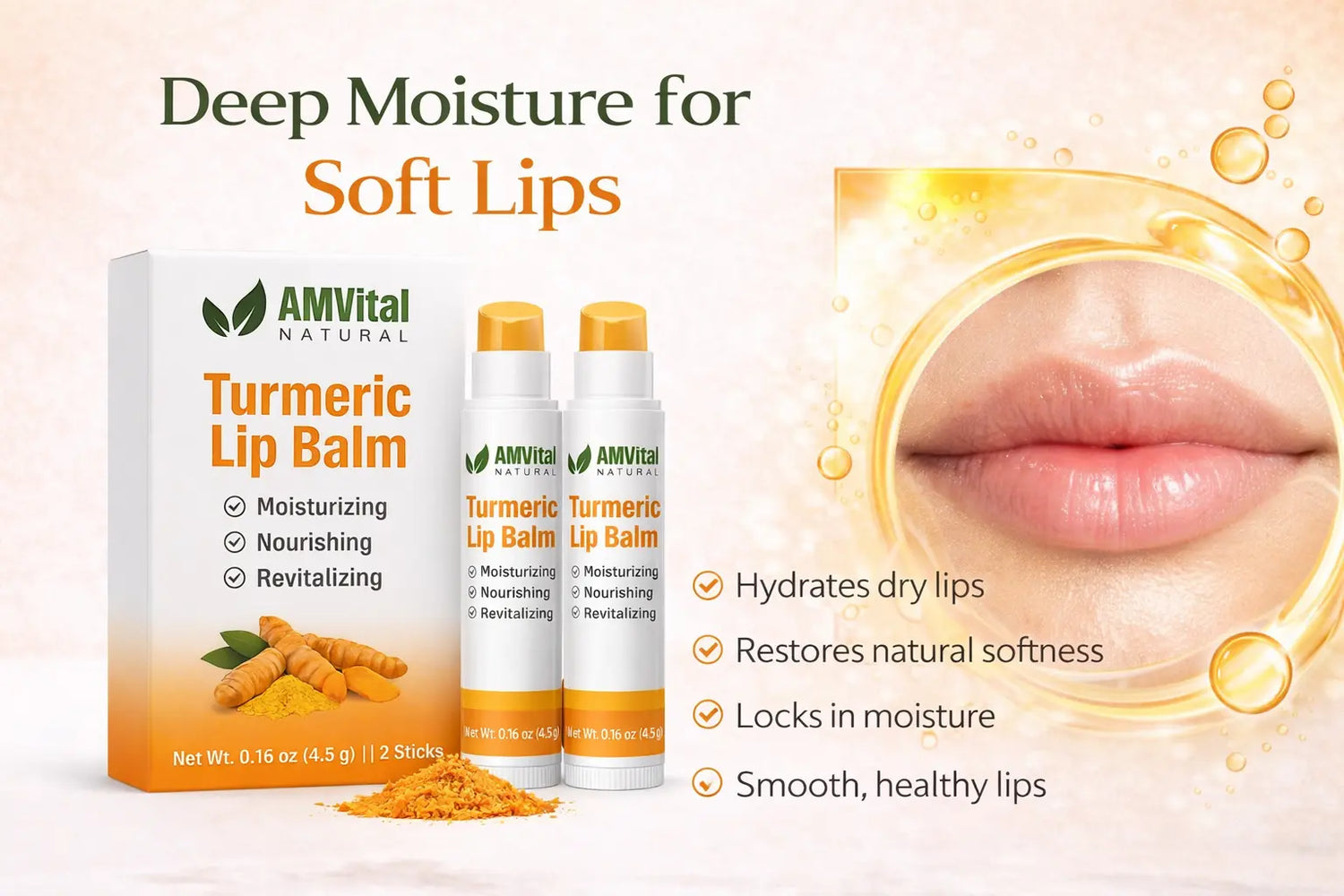AMVital Turmeric Lip Balm (2 Pack) — Moisturizing & Nourishing Lip Care