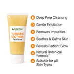 AMVital Turmeric Soothing Face Scrub with product features listed on a white background