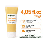 AMVital Turmeric Soothing Face Scrub tube with product details on a white background