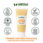 AMVital Turmeric Soothing Face Scrub with brand icons on a white background