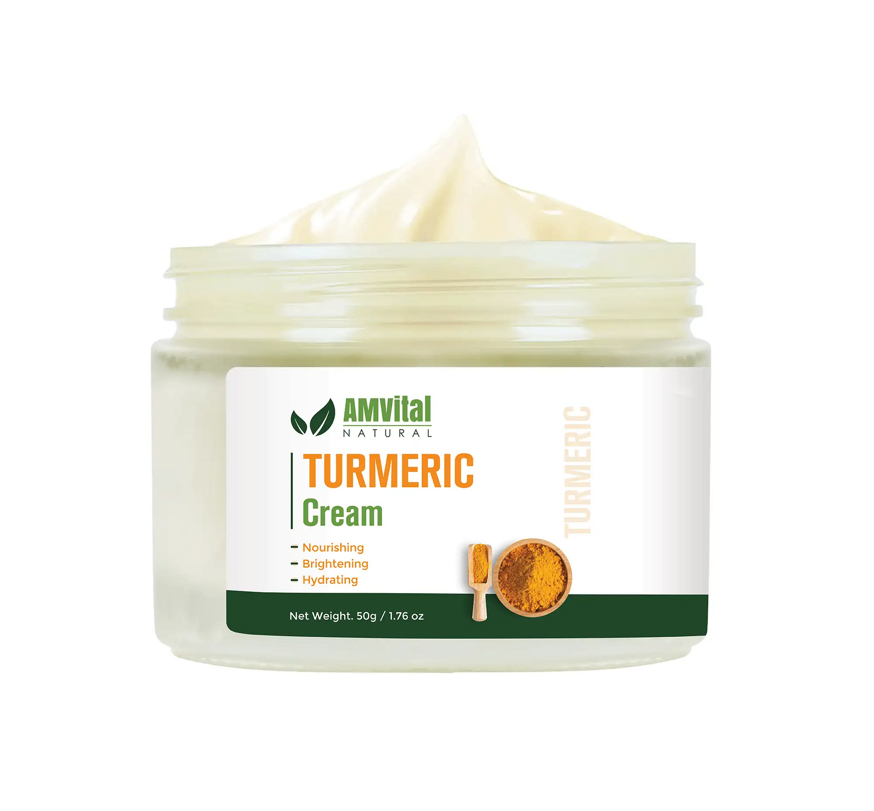 AMVital Turmeric Cream jar with visible cream on a white background