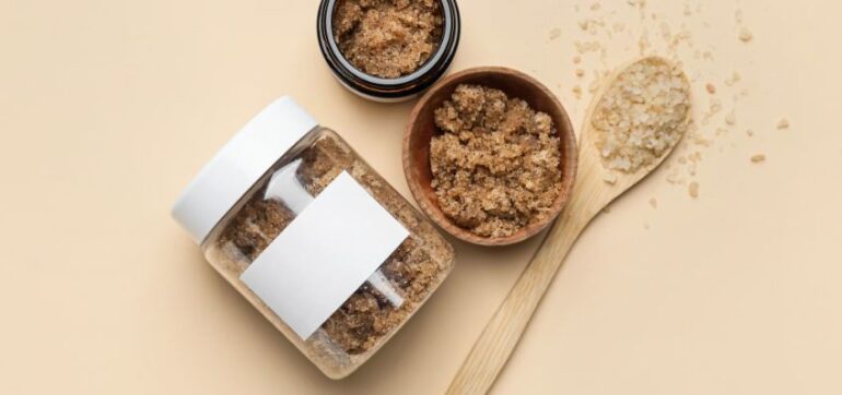 Jars of different types of body scrubs.