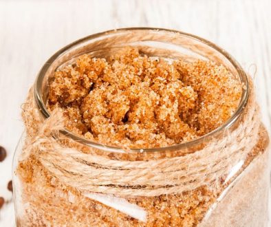 A jar of brown sugar body scrub.