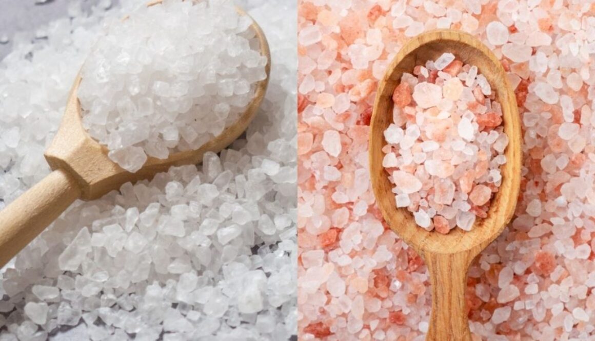 A spoon of dead sea salt and Himalayan salt.