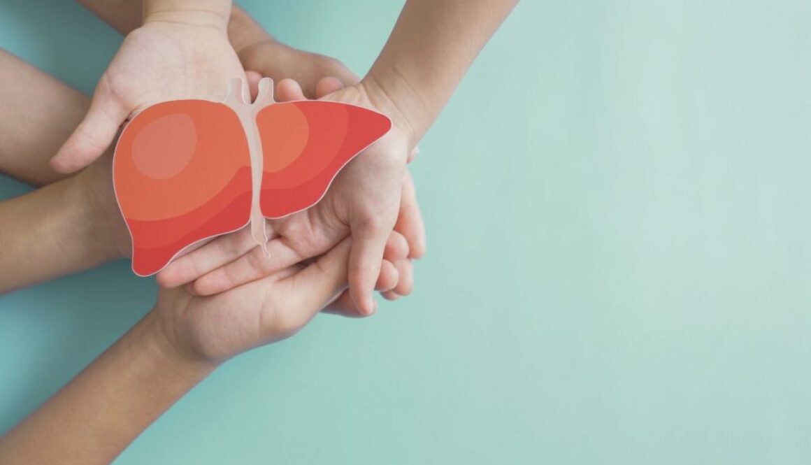 Two people holding a picture of a healthy liver together.