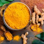 A pot of turmeric that is good for sun damage.