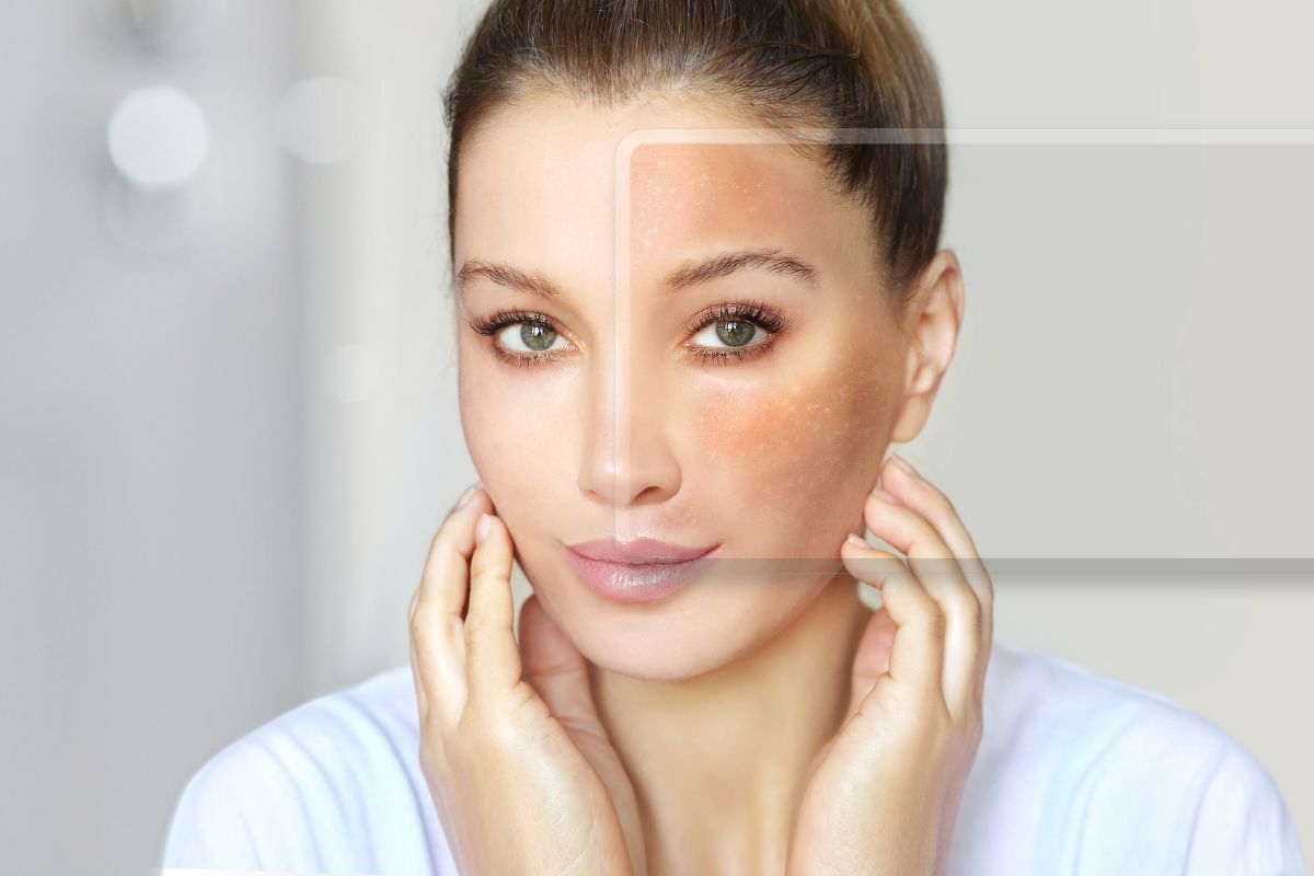 The woman gets rid of dark spots due to the use of Kojic acid.