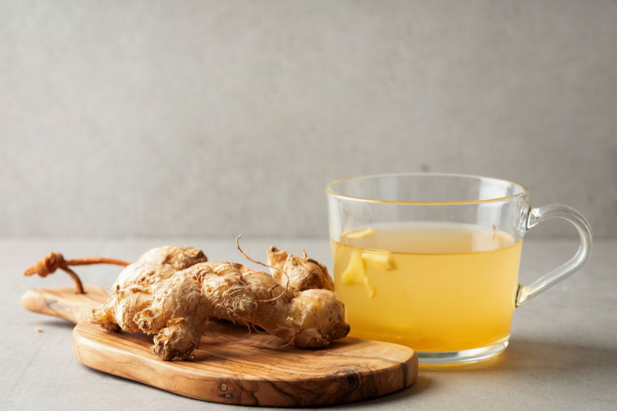 A cup of tea made with ginger.