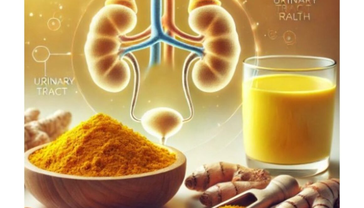 A bowl of turmeric and a cup of juice made from turmeric are suitable for treating UTI.