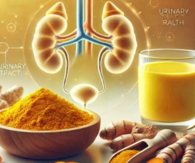 A bowl of turmeric and a cup of juice made from turmeric are suitable for treating UTI.