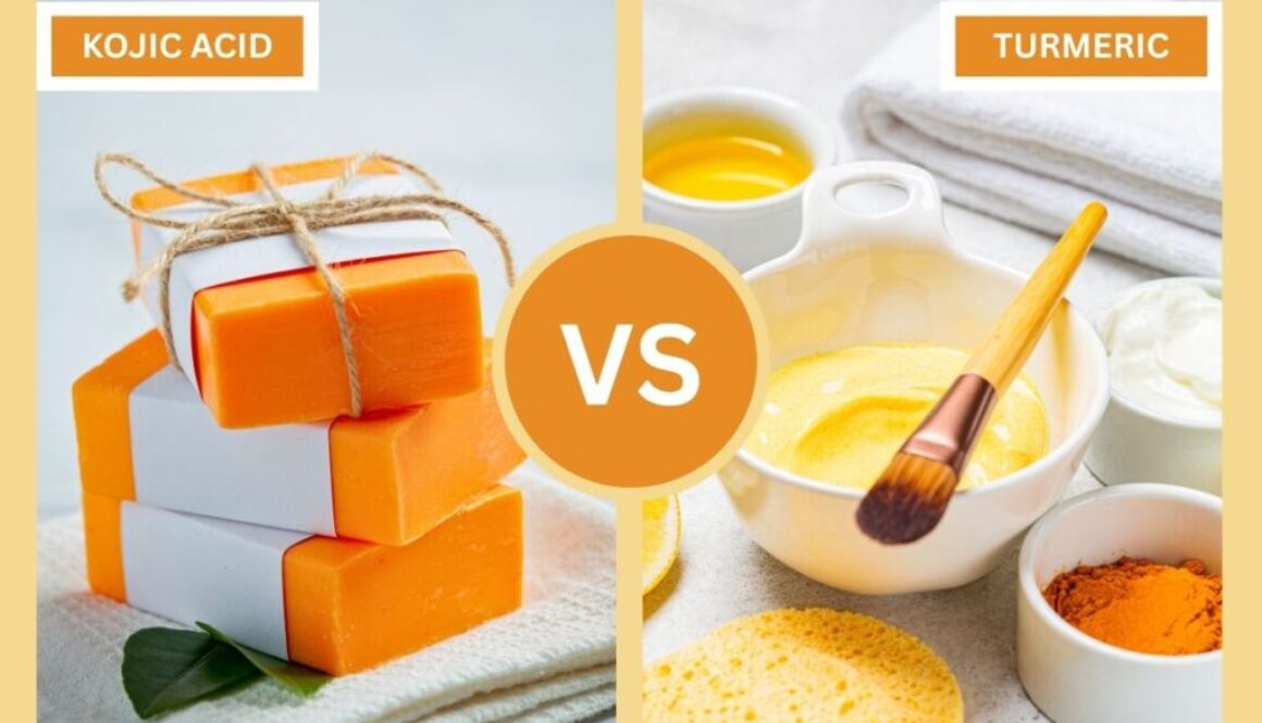 A graphic showing kojic acid vs turmeric.