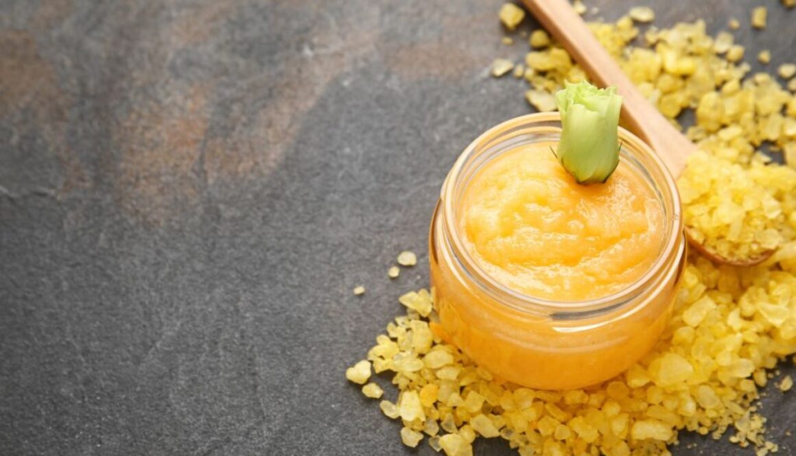 A jar of turmeric body scrub.