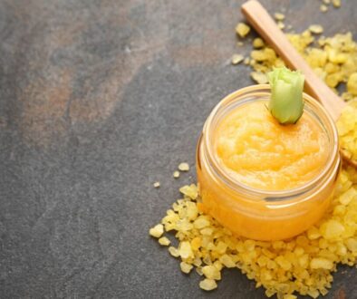 A jar of turmeric body scrub.